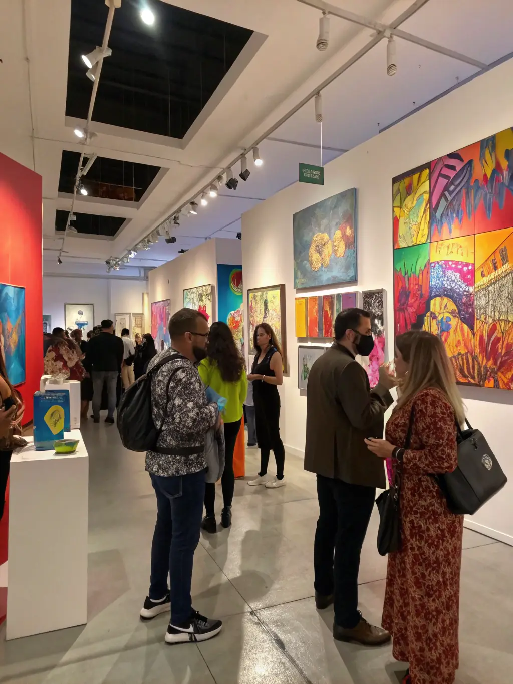 An image capturing a diverse group of artists exhibiting their artwork at a gallery opening hosted by TOUT EN ART, emphasizing the organization's commitment to providing platforms for artistic expression.